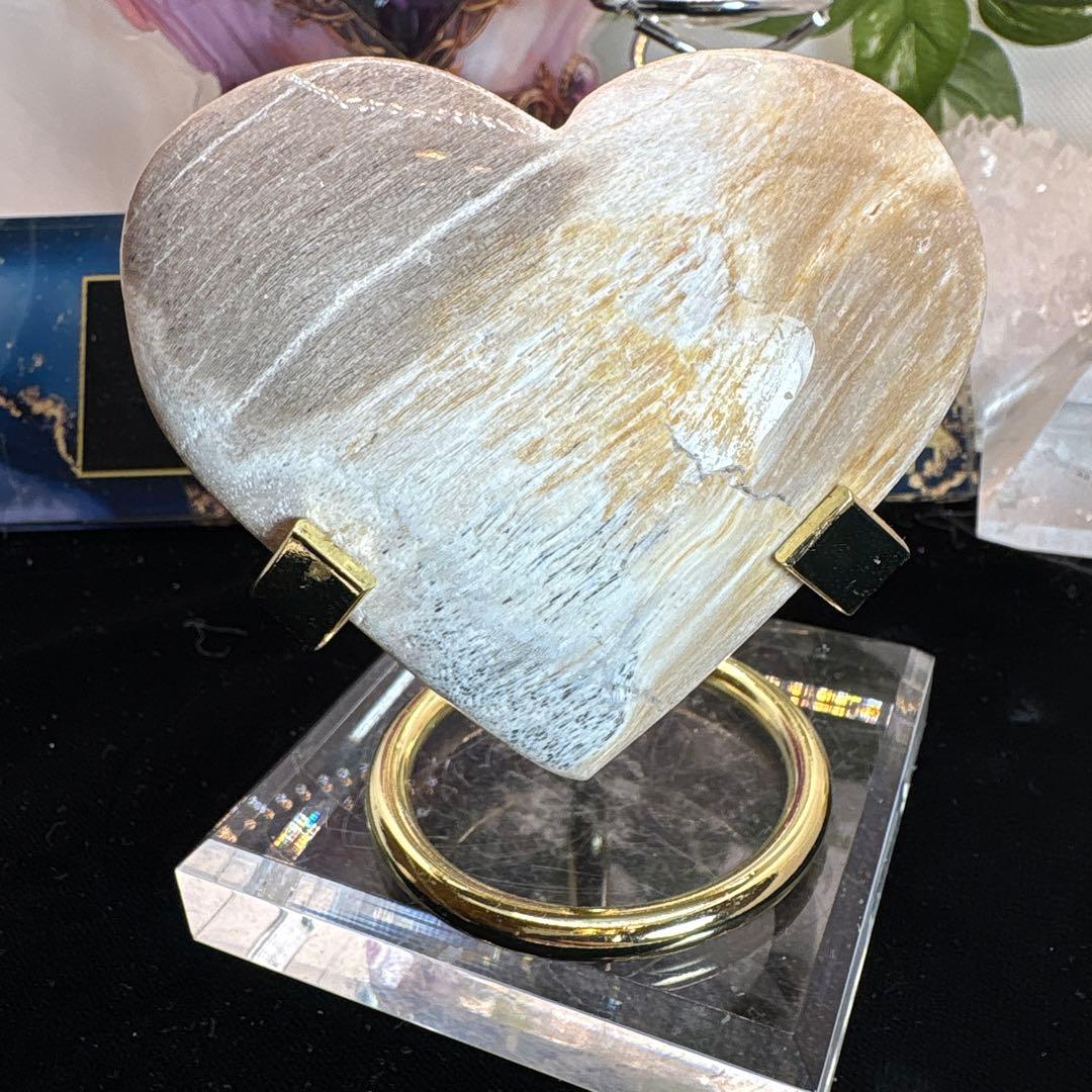 ペトリファイドウッド　ハート♡♡珪化木 No1716 ミルクティーカラー♡♡