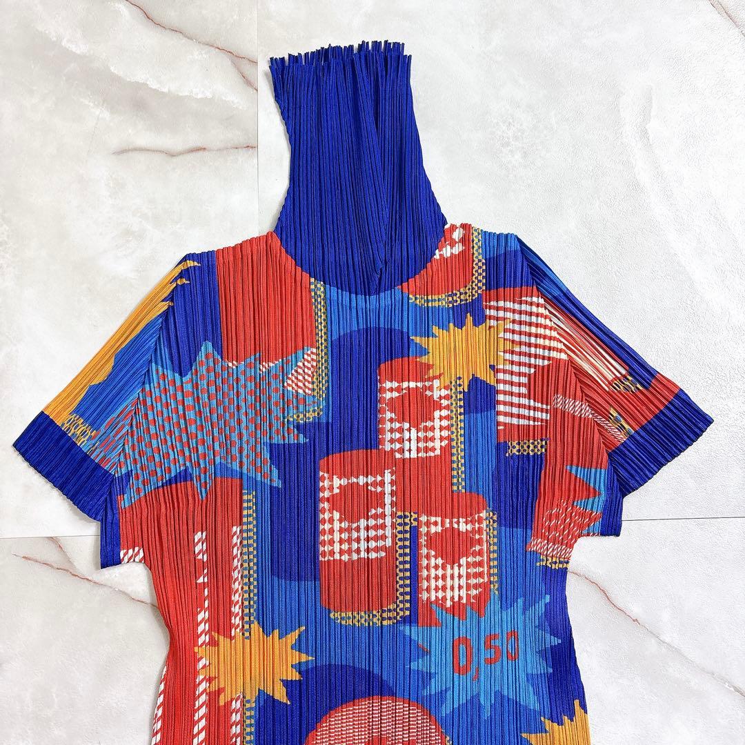 PLEATS PLEASEプリーツプリーズ　総柄　ブルー　ボトルネック