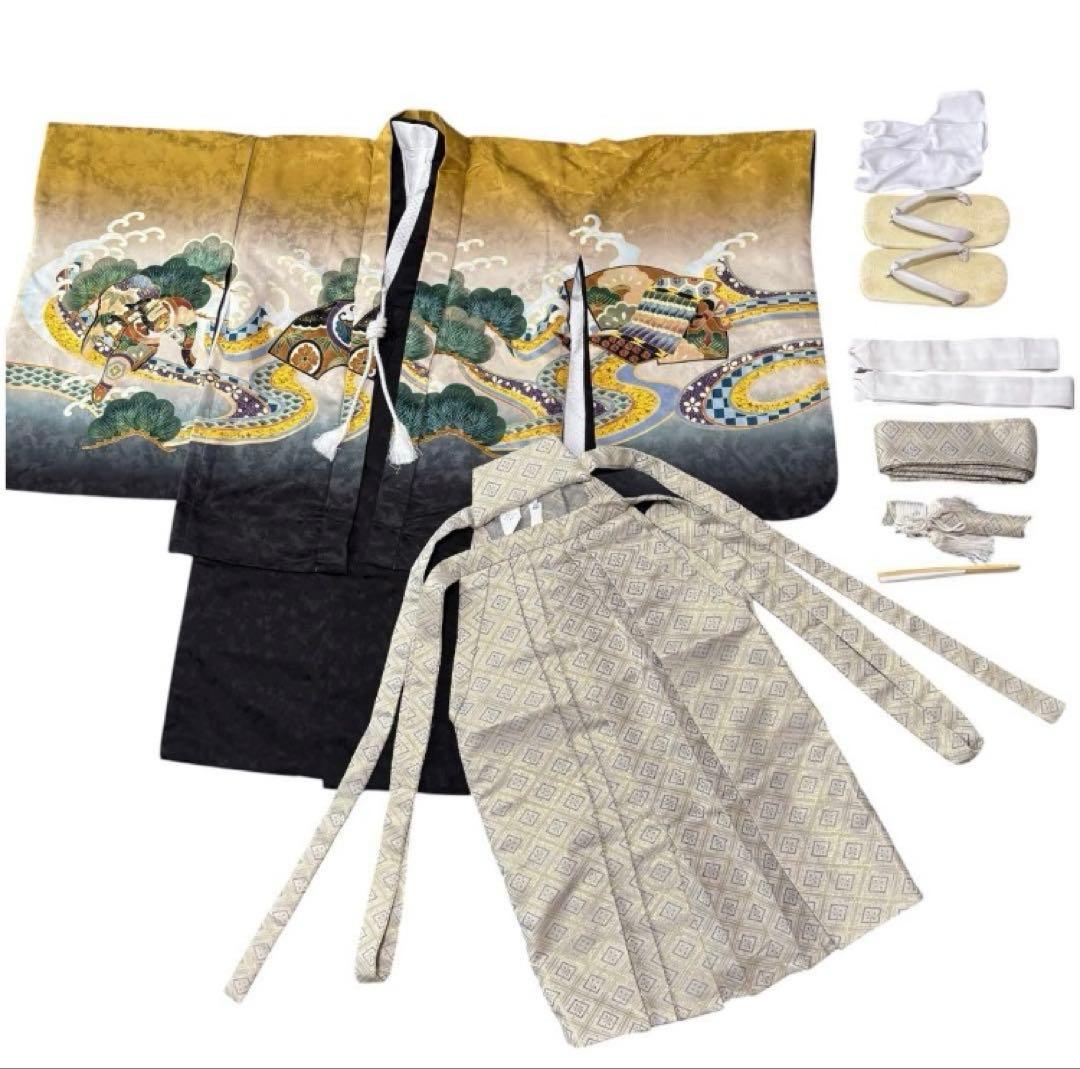 七五三　五歳　男の子　着物　袴　フルセット 肩上げ済み