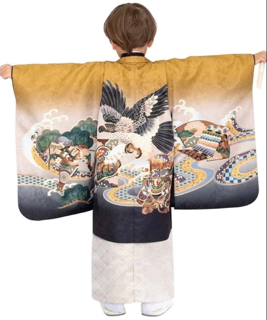 七五三　五歳　男の子　着物　袴　フルセット 肩上げ済み