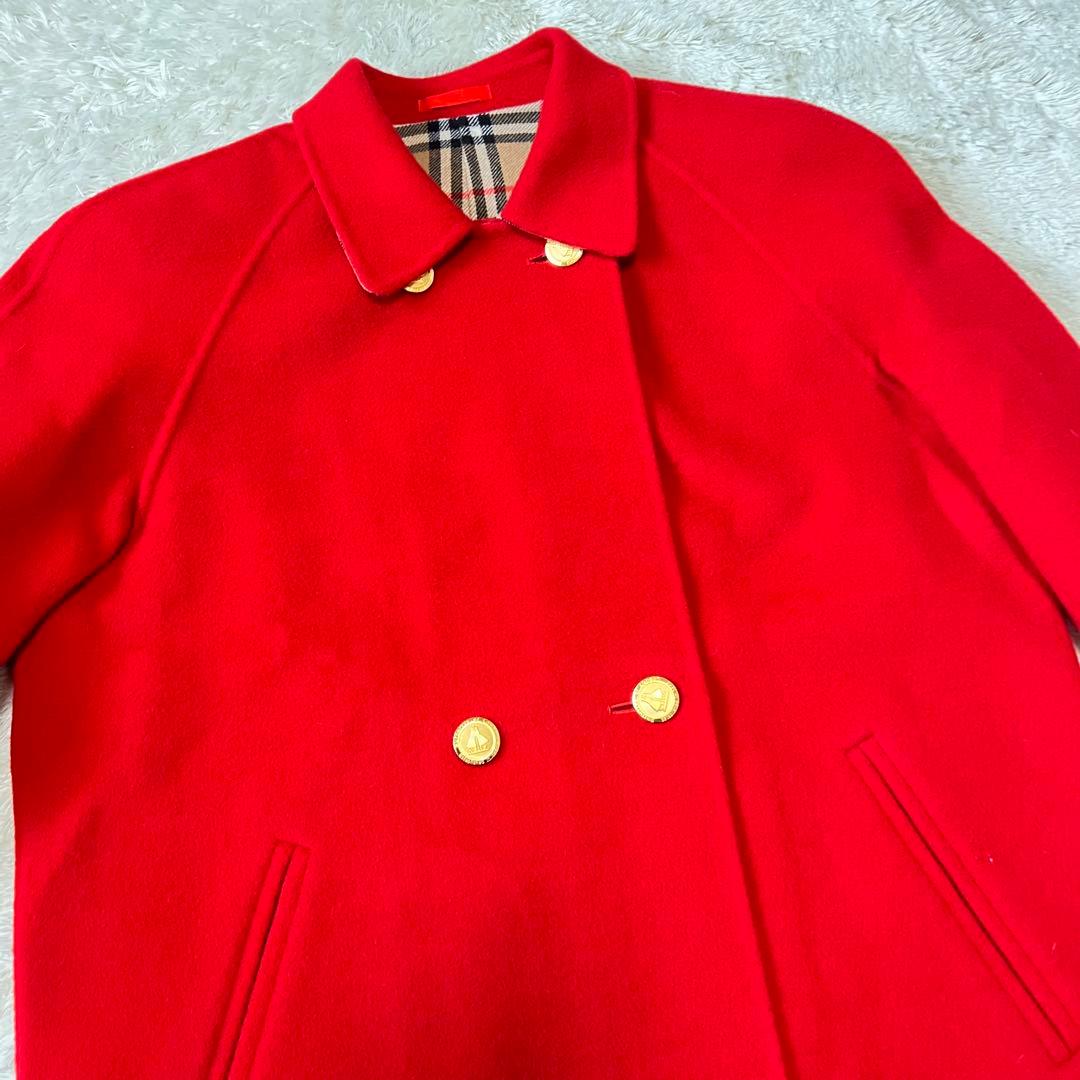 バーバリーズ ダブルフェイス コート カシミヤ混 レッド 金ボタン