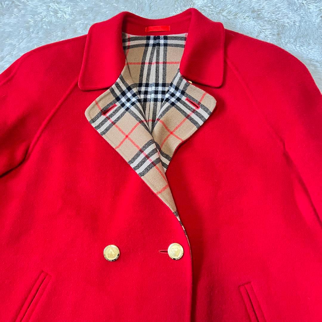 バーバリーズ ダブルフェイス コート カシミヤ混 レッド 金ボタン
