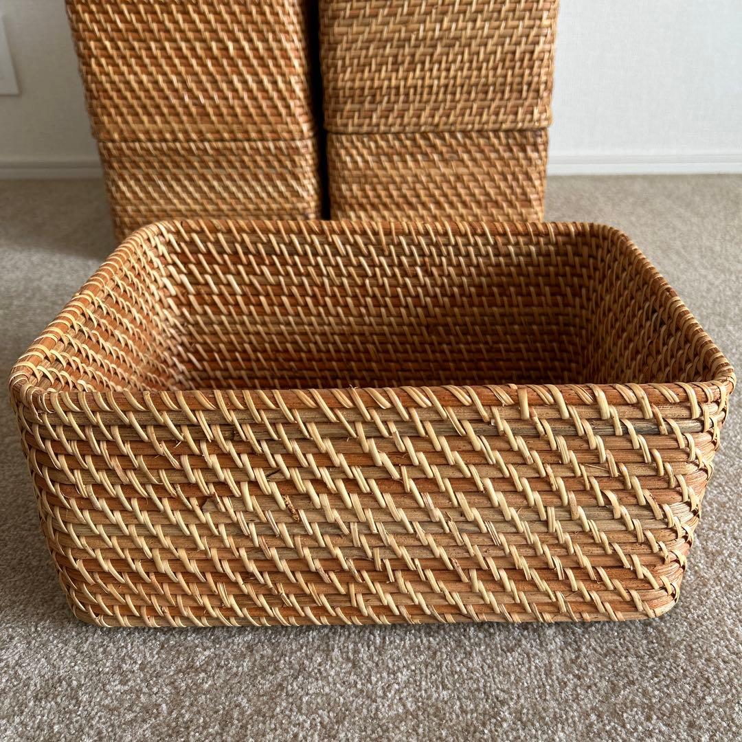 無印良品　重なるラタン長方形バスケット・中（7個セット）