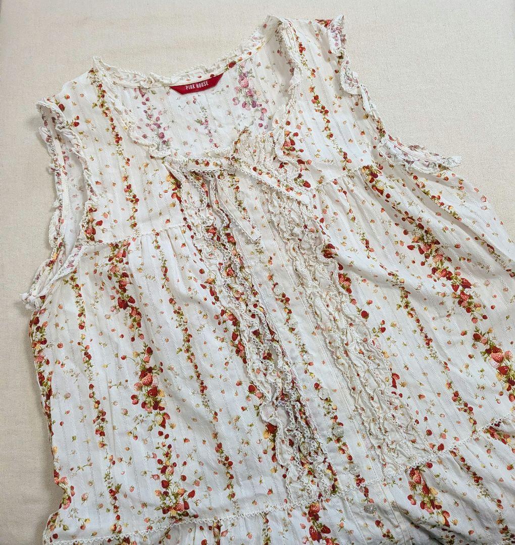 ピンクハウス　いちご柄　ノースリーブワンピース