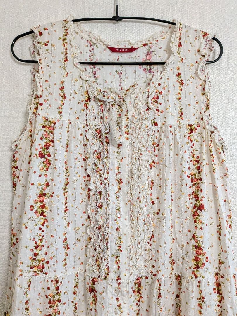 ピンクハウス　いちご柄　ノースリーブワンピース