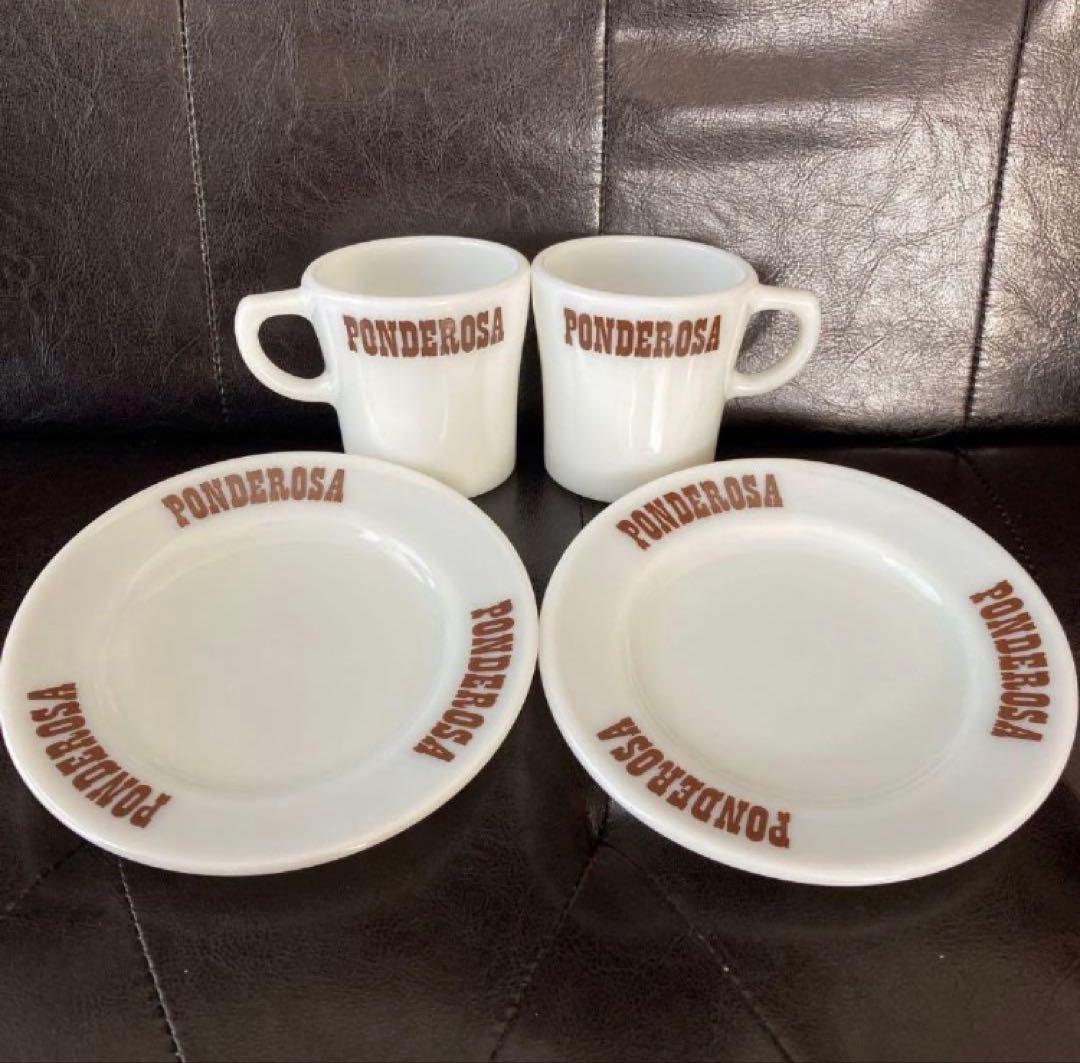 パイレックス ポンデローザ マグカップとお皿 それぞれ2個セット