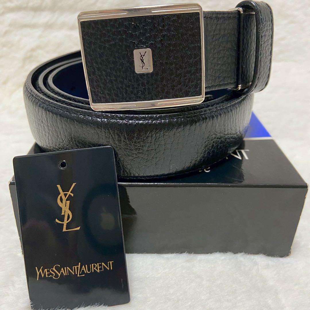 YSL イヴサンローラン メンズ レザーベルト 黒 箱付