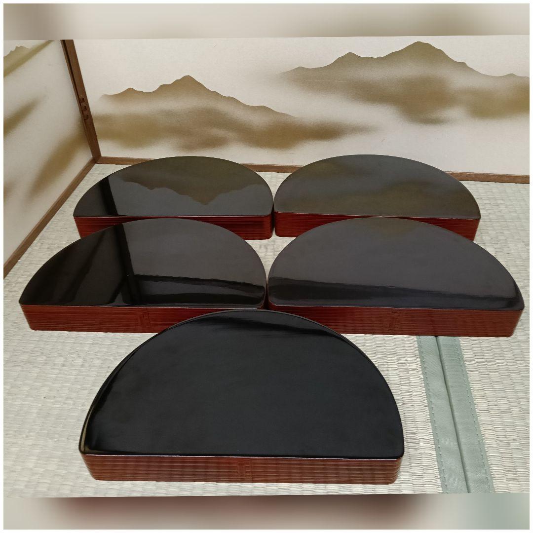 AK94 春慶 半月弁当 五客 木箱入 へき目半月 懐石 会席 松花堂弁当