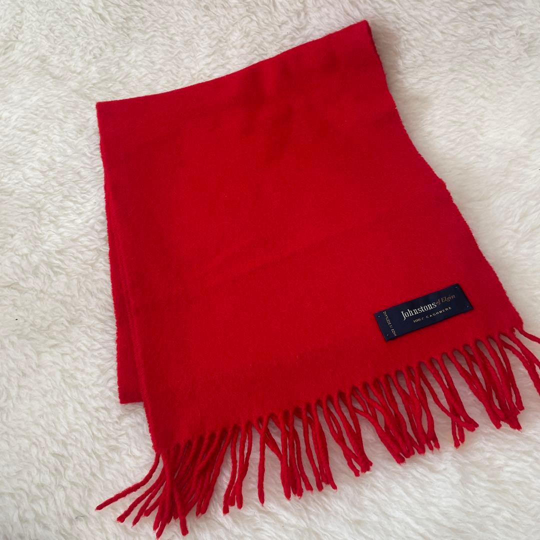 Johnstons of Elgin カシミヤ100%マフラー レッド 英国製