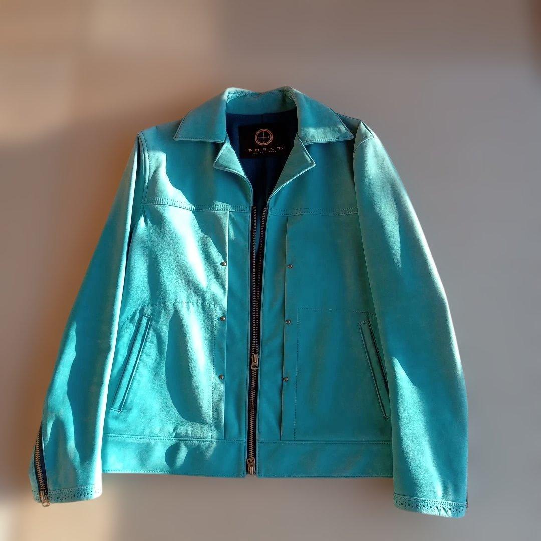 GRANT ライトブルー レザージャケット　馬革高級ヌバック　国産品