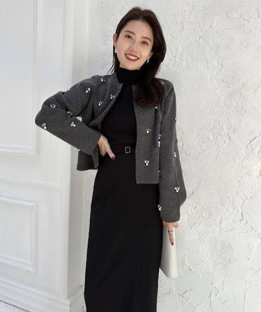 anuans アニュアンス ビジューニットジャケット グレー