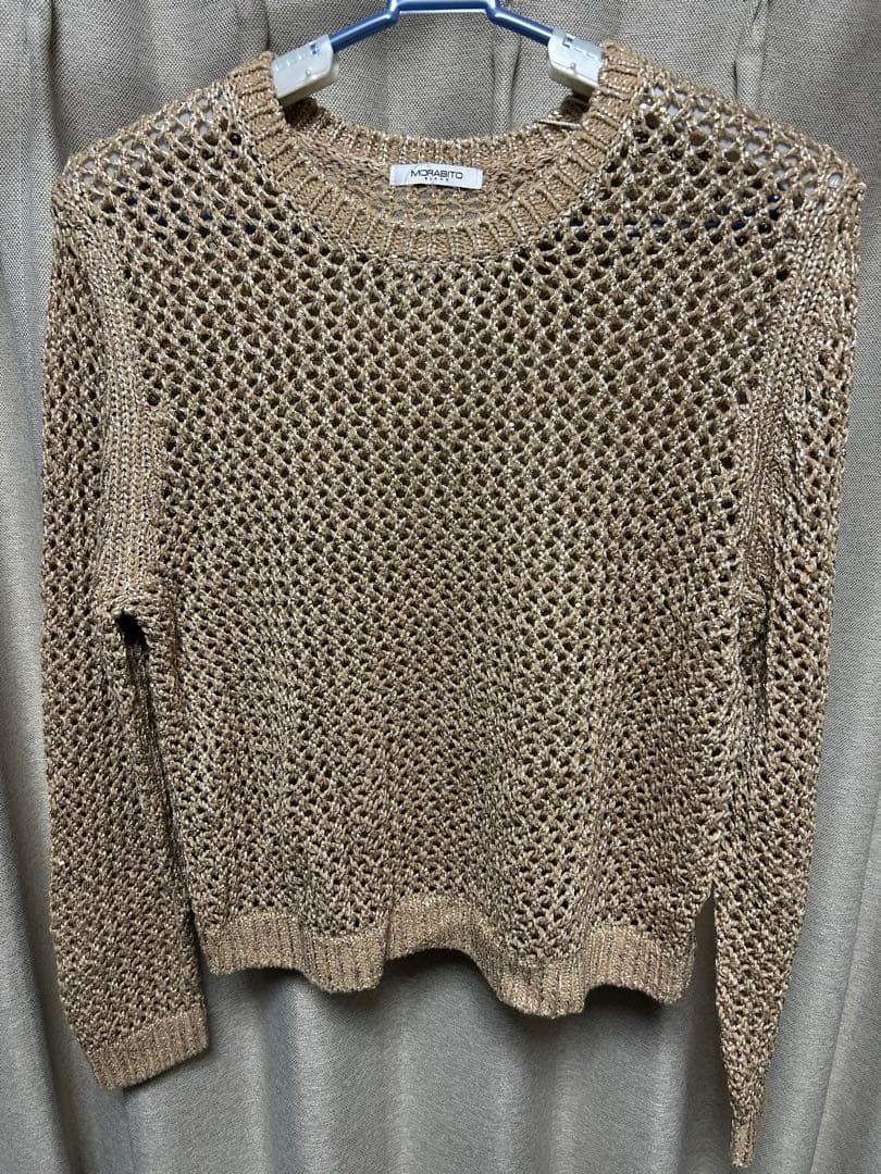 MORABITO ゴールド ニットセーター 透かし編み