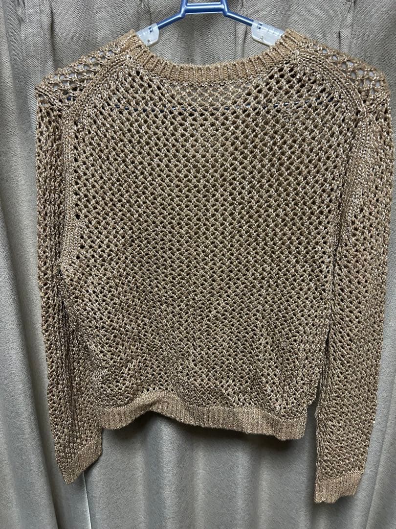 MORABITO ゴールド ニットセーター 透かし編み