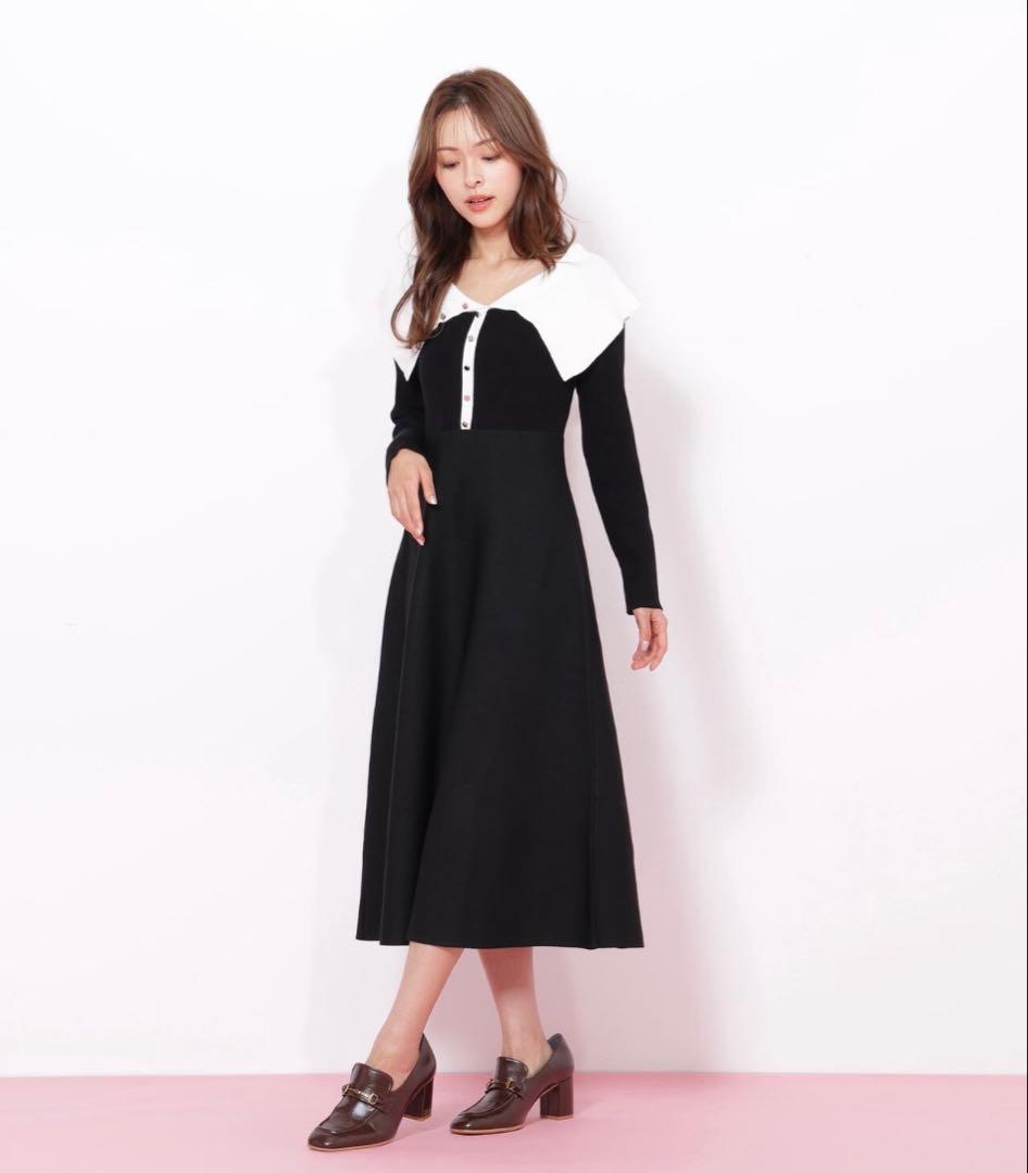 新品ビッグカラーニットワンピース