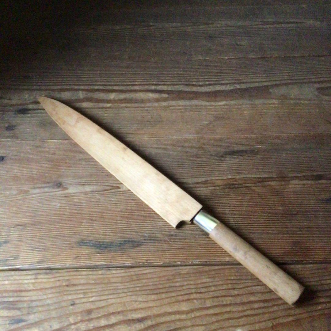 No1758中古品　堺一文字光秀造　柳刃包丁　木製鞘付　柳　刺身　包丁　送料無料