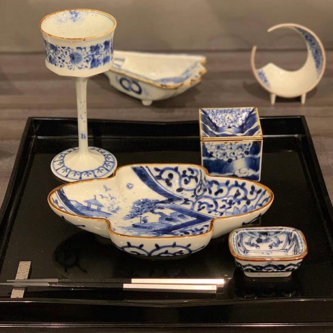 【☆希少なお品☆】【新品】有田焼福泉窯　染付山水蛸唐草雲型向付　日本料理