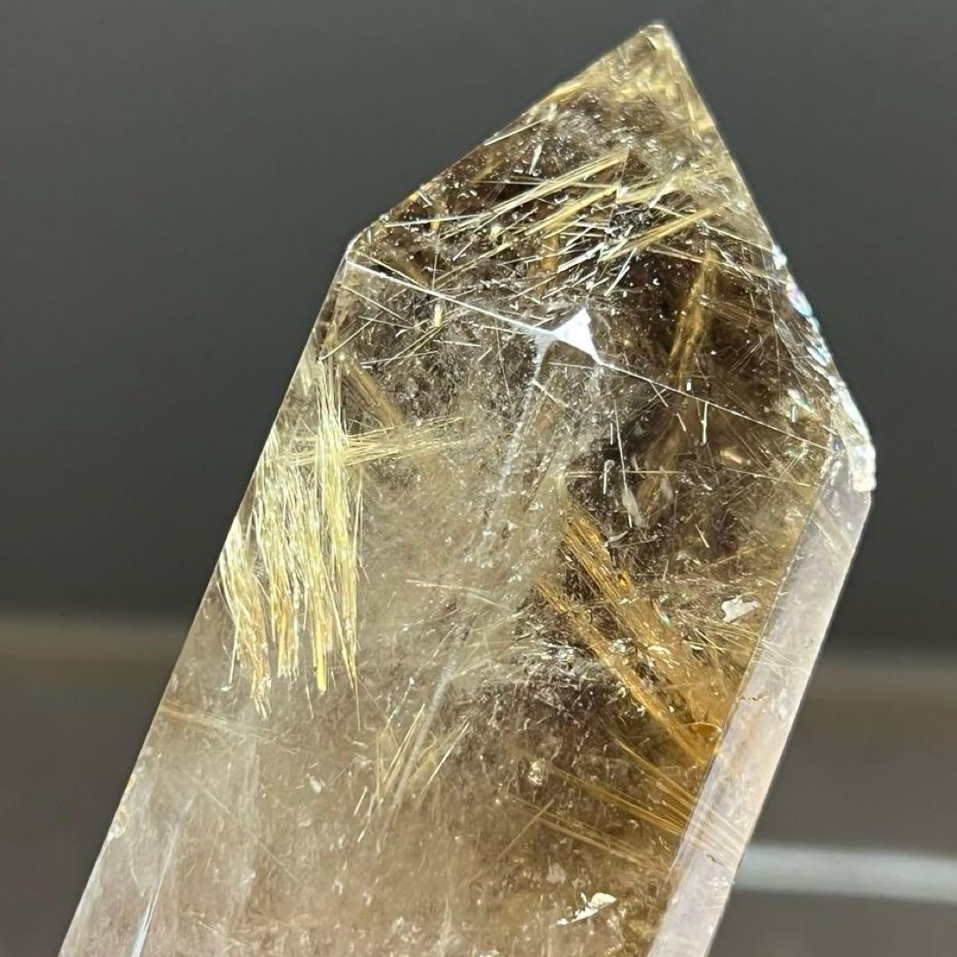 ☆輝宝☆激凄美宝‼️極上特級品☆虹入り 太陽放射 ゴールドタイチンルチル 六角柱