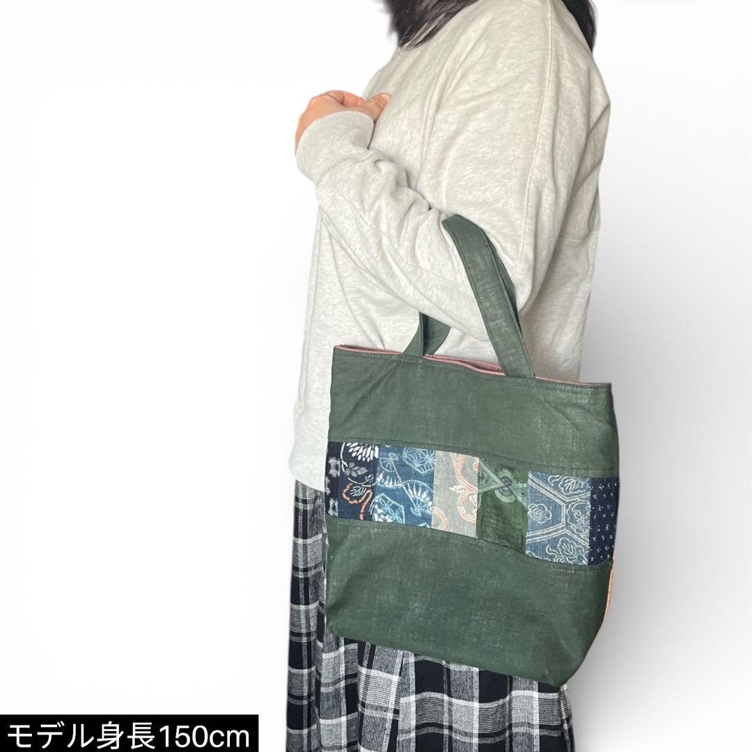 【和モダン】古布藍染と酒袋の縦型トートバッグ57\"味わい深い一点もの 職人仕上げ