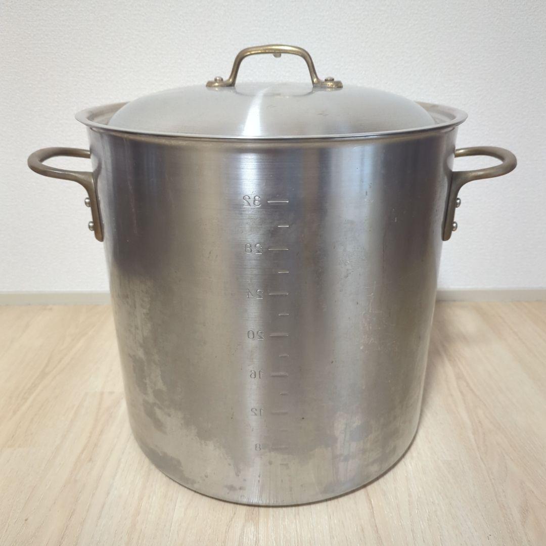 中尾アルミ製作所　キングデンジ　フタ付き　ステンレス　寸胴鍋（目盛付）36cm