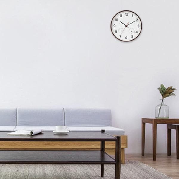 壁掛け時計 電波時計 掛け時計 木製 ウッド 天然木 温度計 湿度計