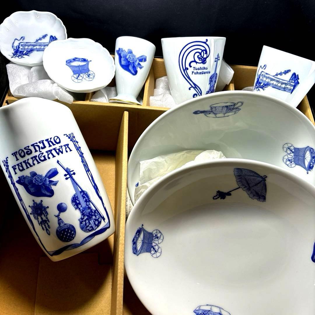 深川製磁 敏子 メモリアル 生誕100年 ブルーチャイナ　ピッチャー 皿 豆皿
