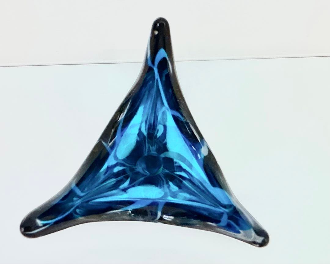 ガラス 花瓶 フリル フラワーベース マルティ グラス 昭和 レトロ blue