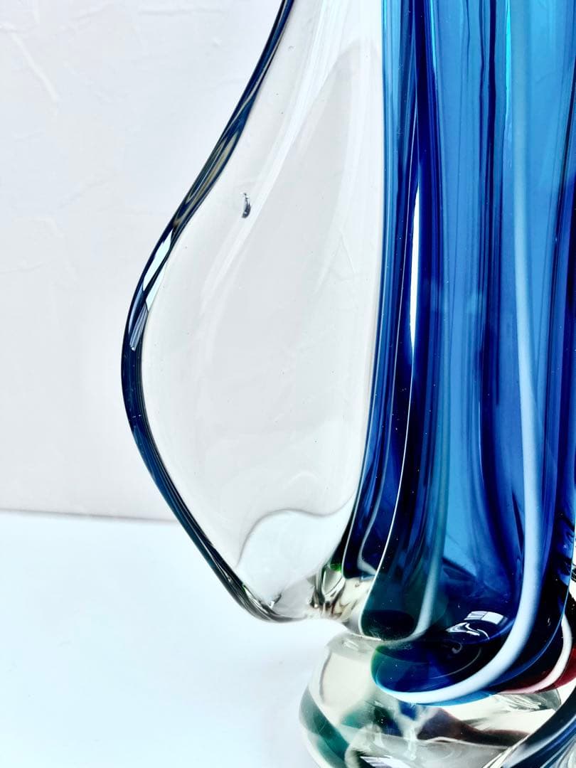 ガラス 花瓶 フリル フラワーベース マルティ グラス 昭和 レトロ blue