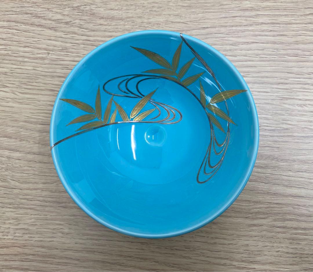 中村翠嵐 「茶盌 淡青交趾 芦流水」