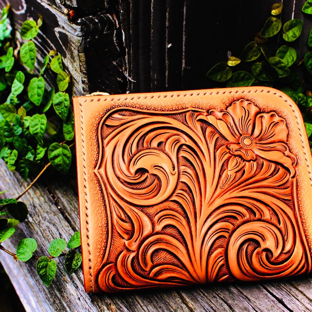 L字ファスナーウォレット 【カービング /ナチュラル】