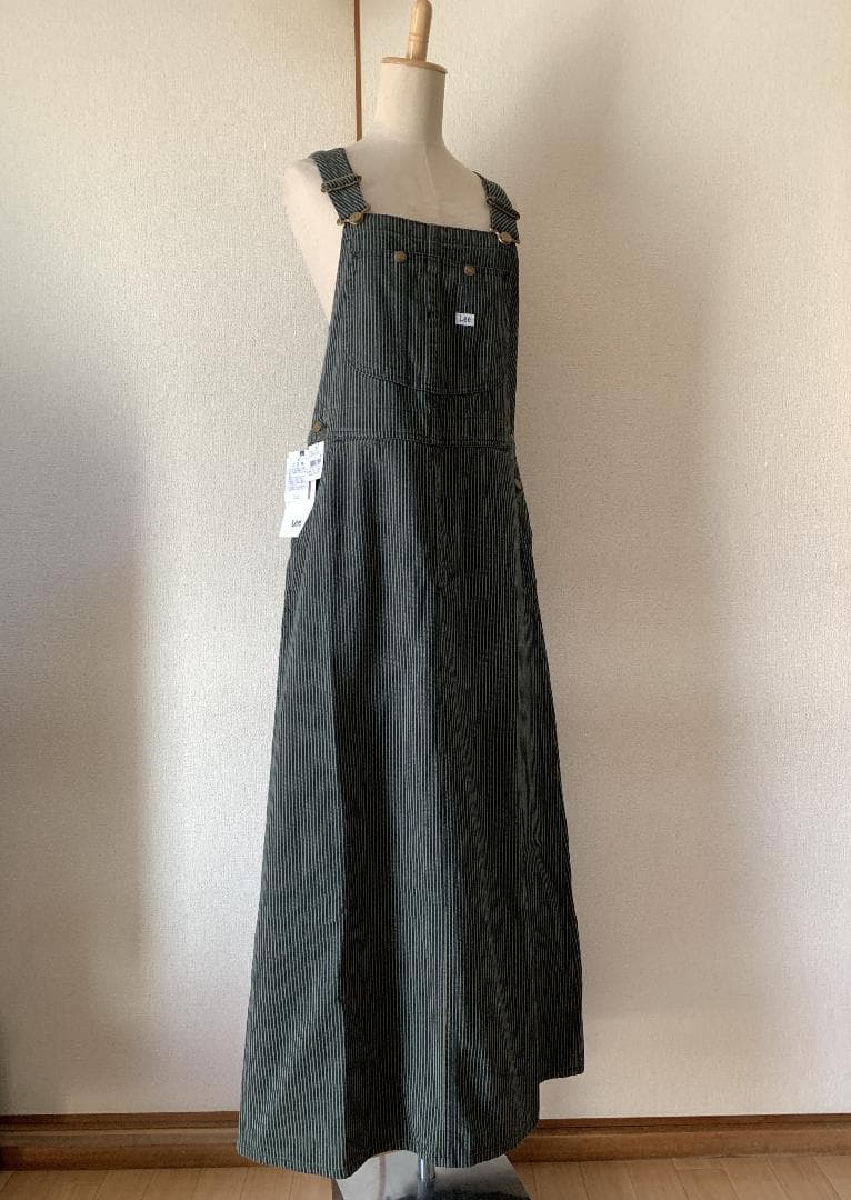 新品 Lee☆ロングデニムオーバーオールスカート☆ヒッコリーデニム☆リー 女子M