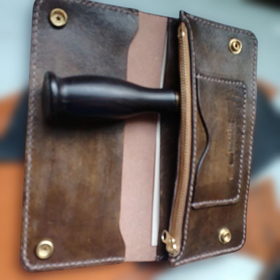 トラッカーウォレット　ロング　グラデーション染め　ダークイエロー～ブラウン