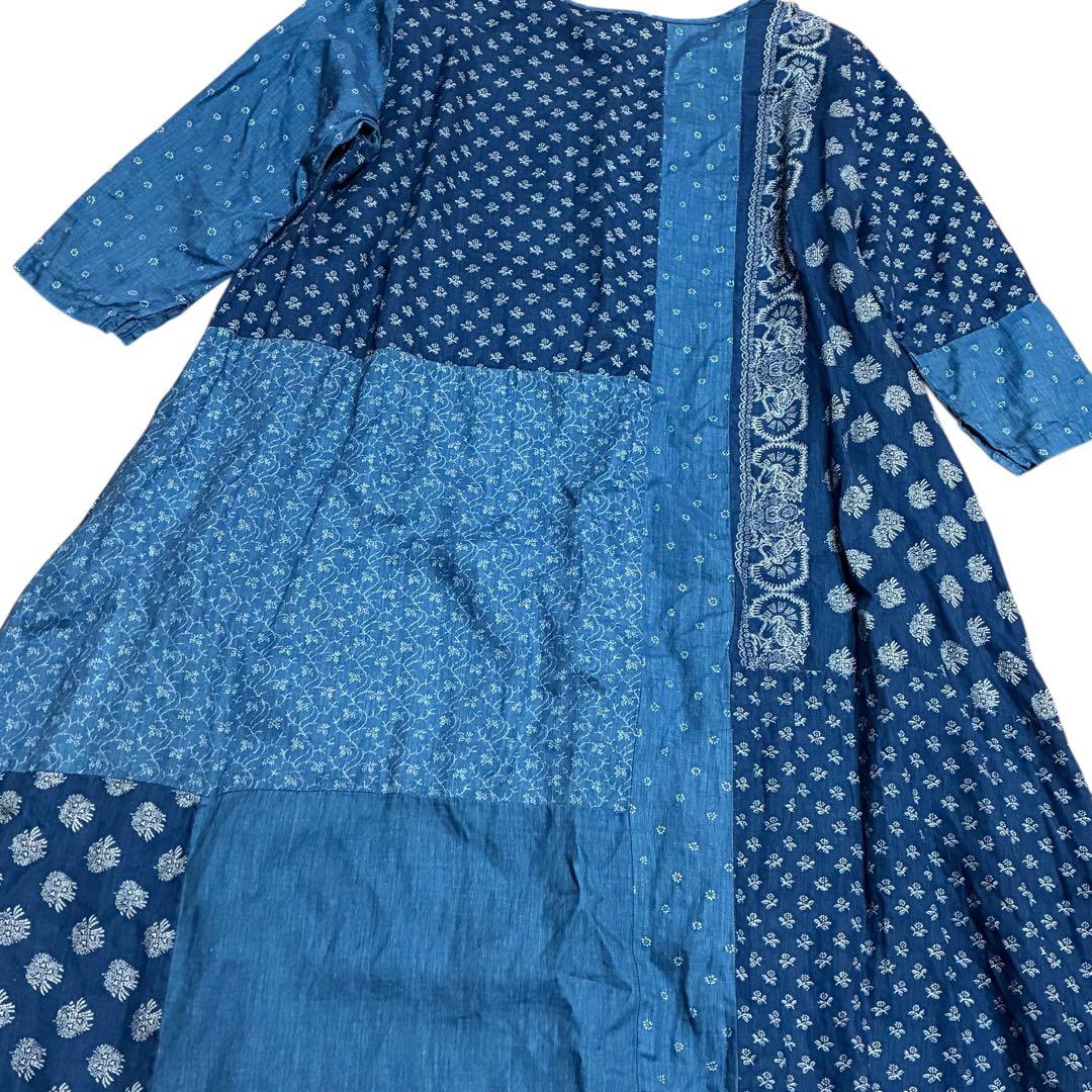 キャピタル パッチワーク インディゴリネン ペザントワンピース 1