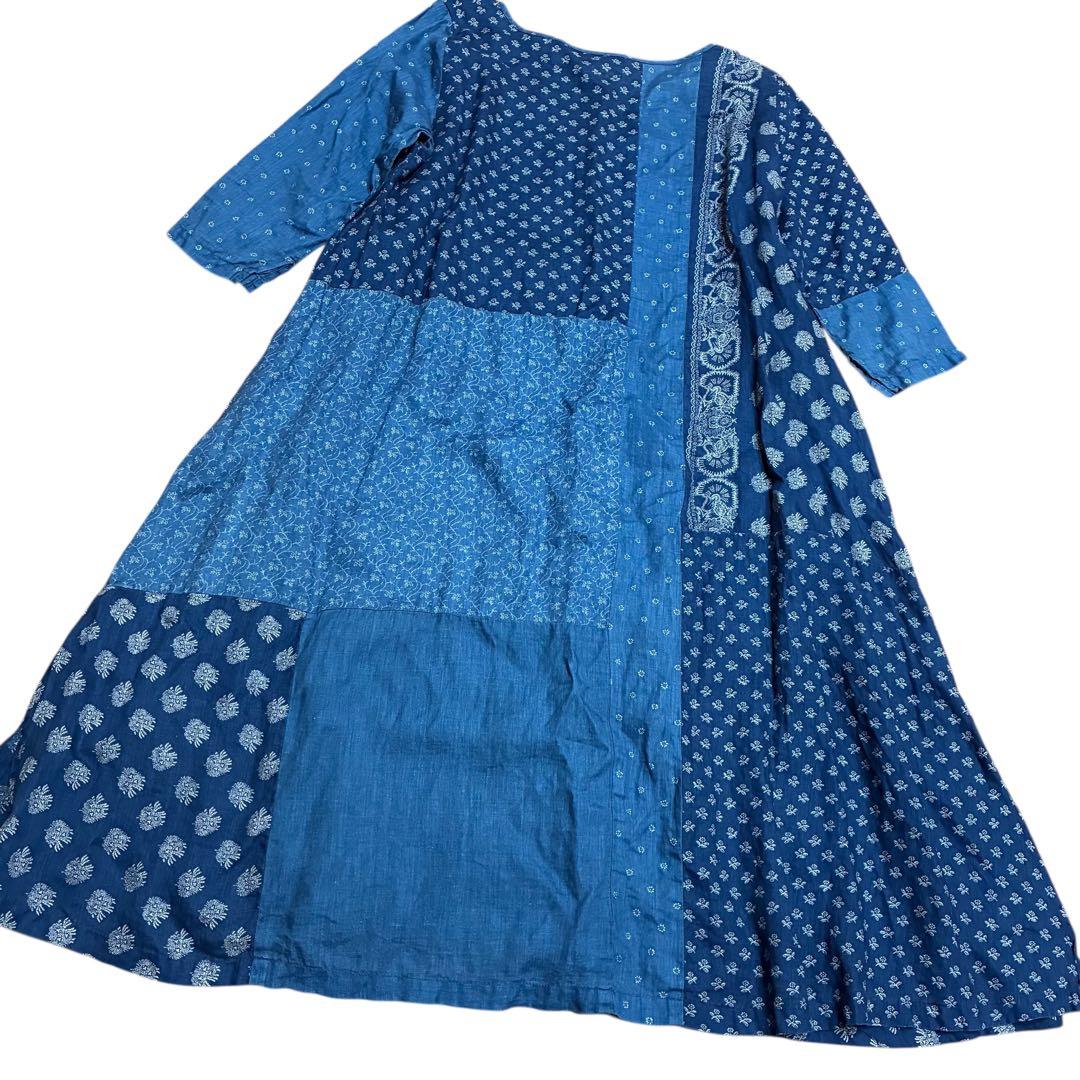 キャピタル パッチワーク インディゴリネン ペザントワンピース 1