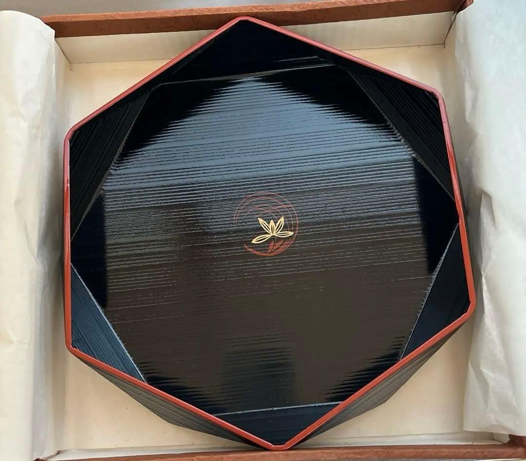 線挽塗盛り鉢、線挽塗六角器、越前河和田塗、５つ組、紙専用箱付