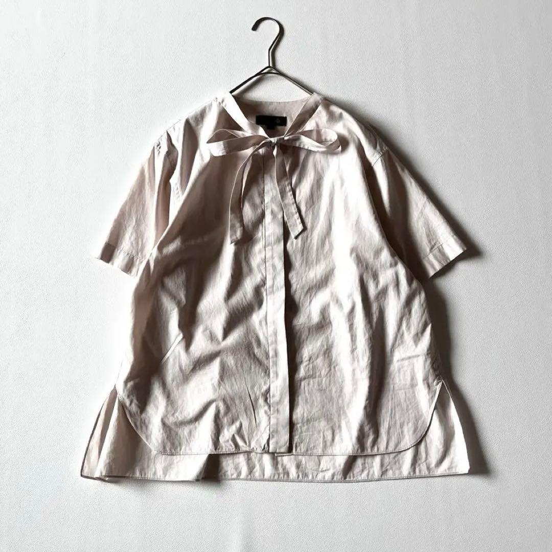 Drawer　ドゥロワー　シャツ　ブラウス　ボウタイリボン　比翼　ライトベージュ