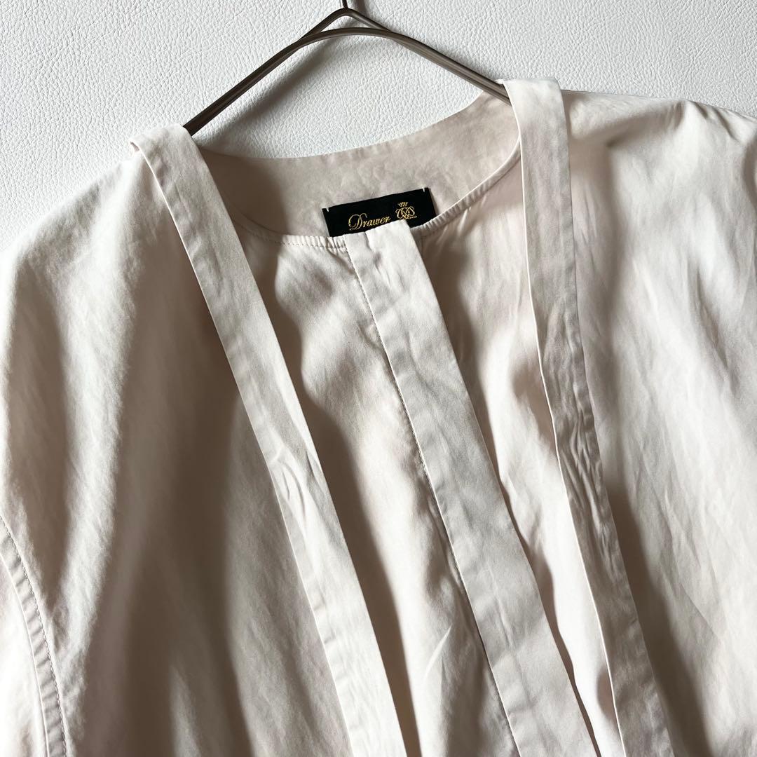 Drawer　ドゥロワー　シャツ　ブラウス　ボウタイリボン　比翼　ライトベージュ