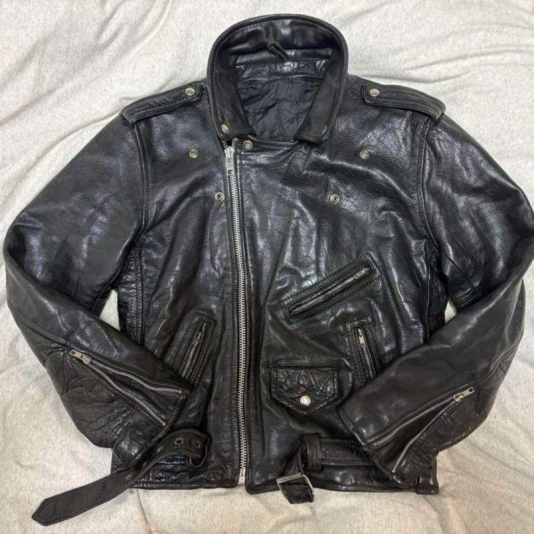 ブラックレザー ダブルライダースジャケット