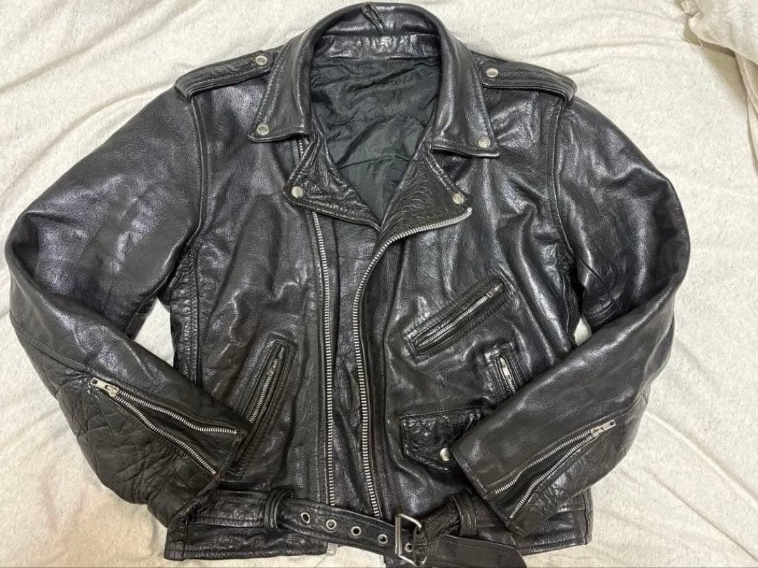 ブラックレザー ダブルライダースジャケット