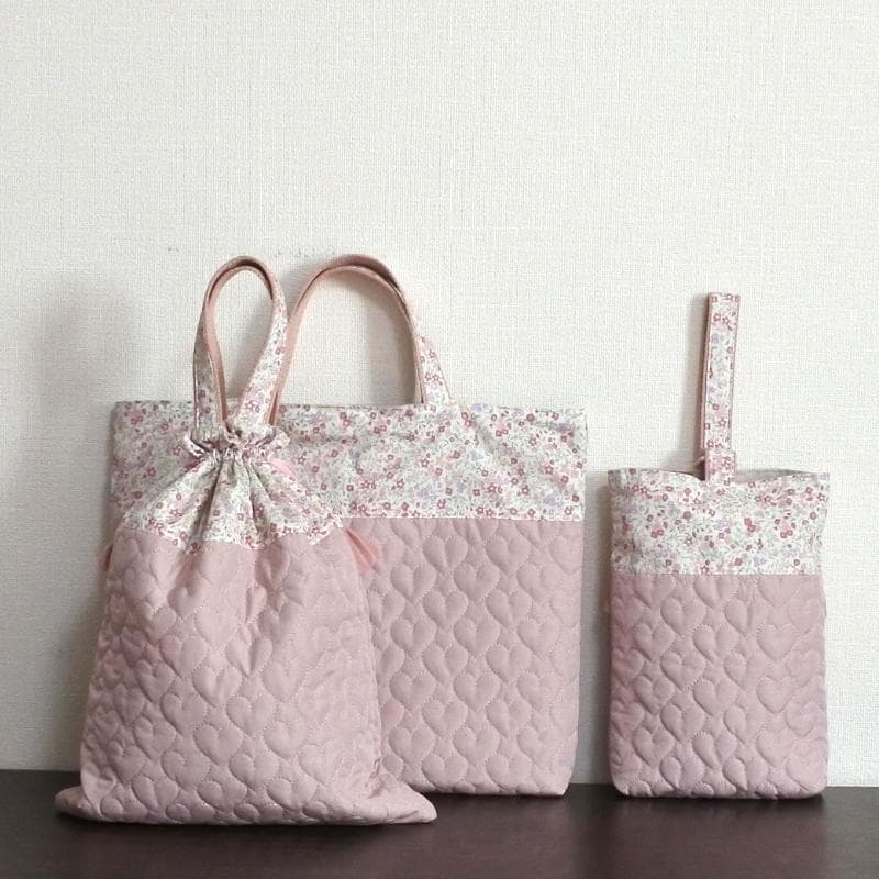 Ma saさま専用① ハートキルト小花柄 入園入学セット5点 ハンドメイド