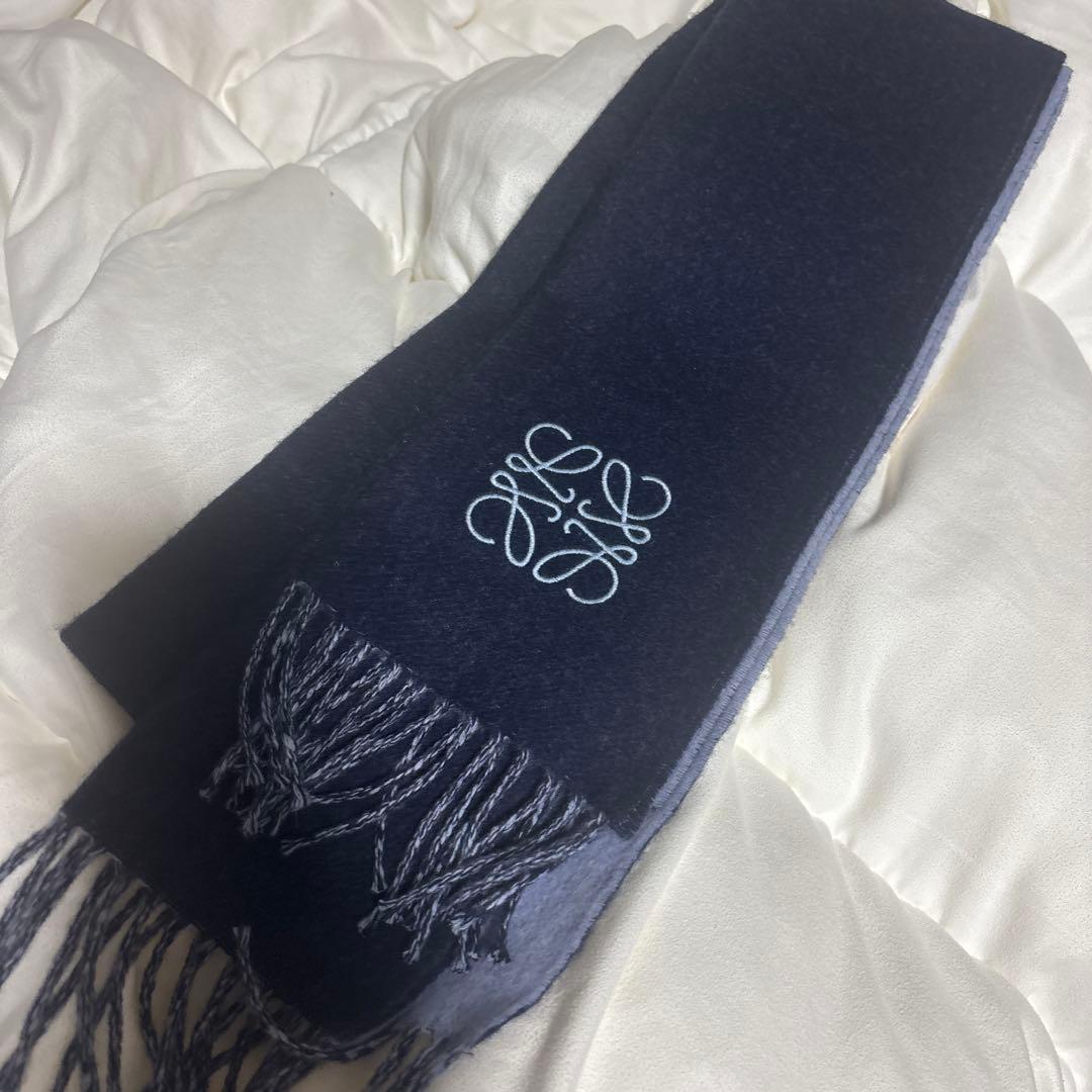 ロエベ バイカラー スカーフ（ウール&カシミヤ） マフラー ブルー/ネイビー