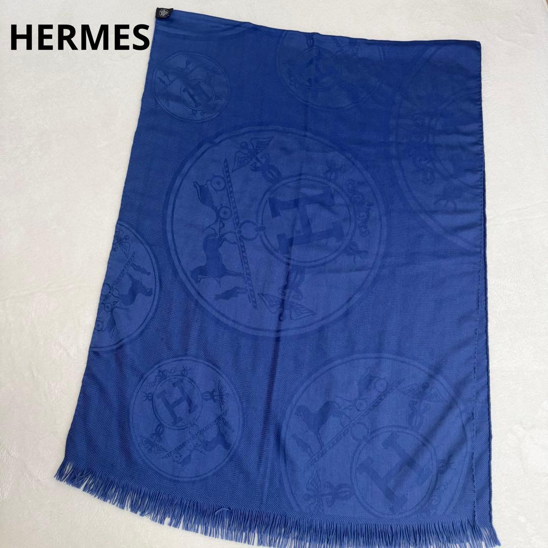 美品　エルメス　ニューリブリス110 カシミアシルク　カシシル　カレジェアン