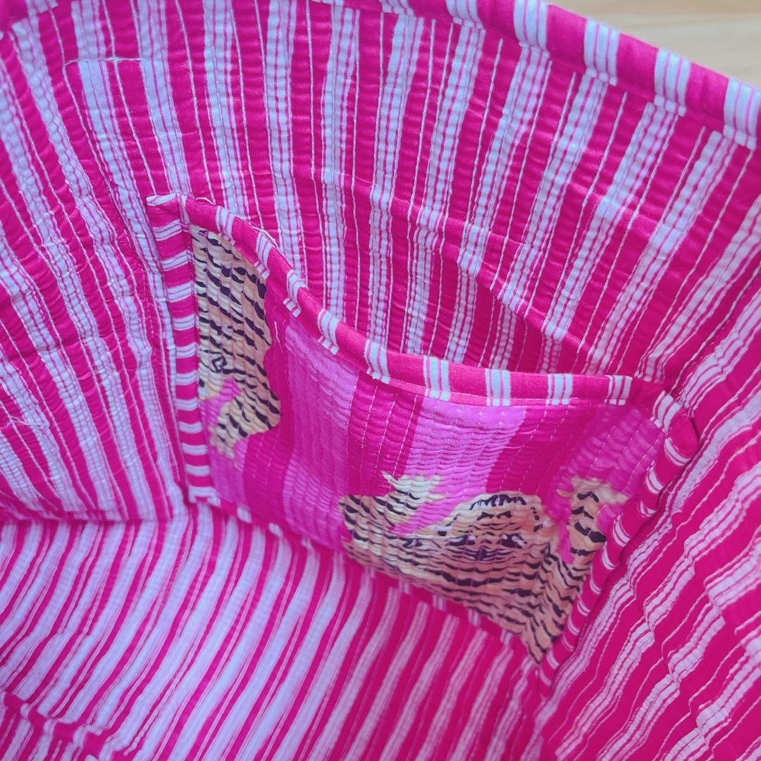 新品◆キルティングコットンバッグ　インド製　トート　虎柄　タイガー　リバーシブル