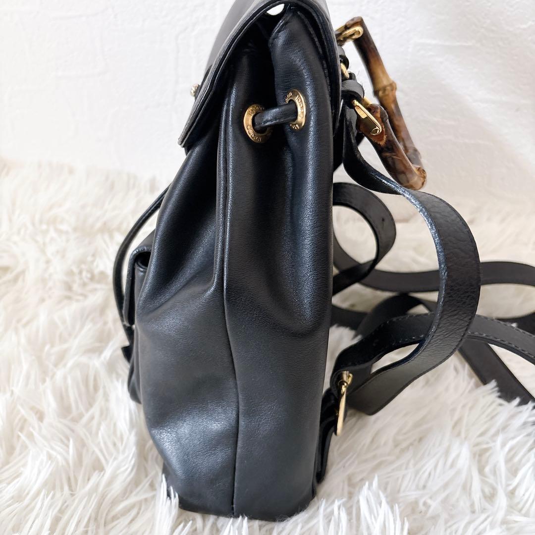 GUCCI バンブー　バックパック　レザー　ゴールド金具　ネイビー