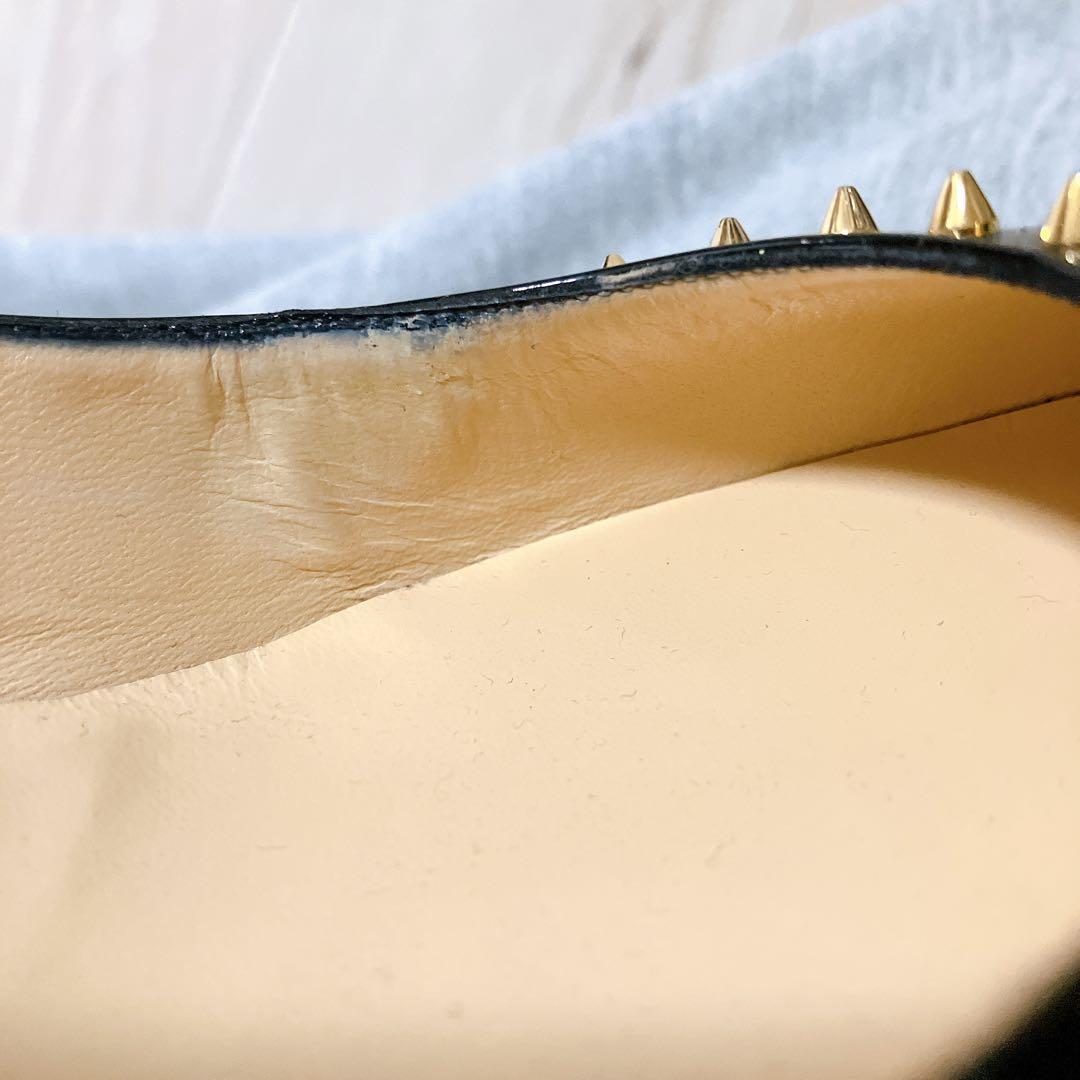 極美品　クリスチャン ルブタン　スタッズ　ブラックパテントレザーパンプス　36