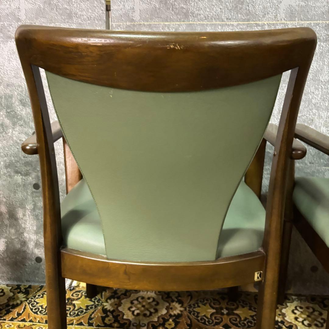 ꧁飛騨産業 HIDA꧂キツツキマーク アーム付ダイニングチェア2脚 食卓椅子