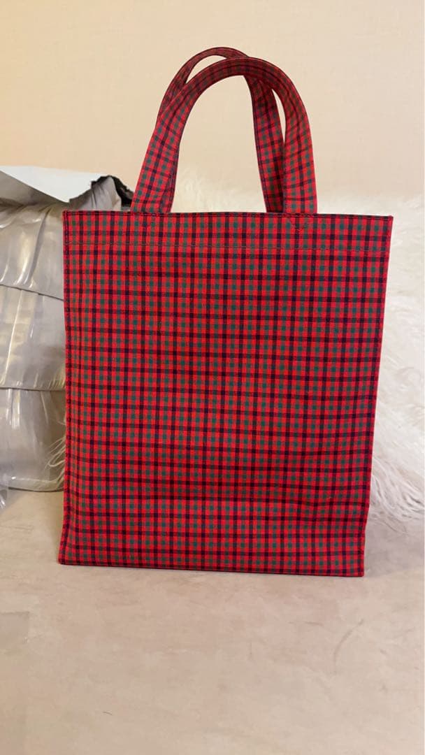 ファミリア　赤チェック　トートバッグ　手さげ鞄　familiar