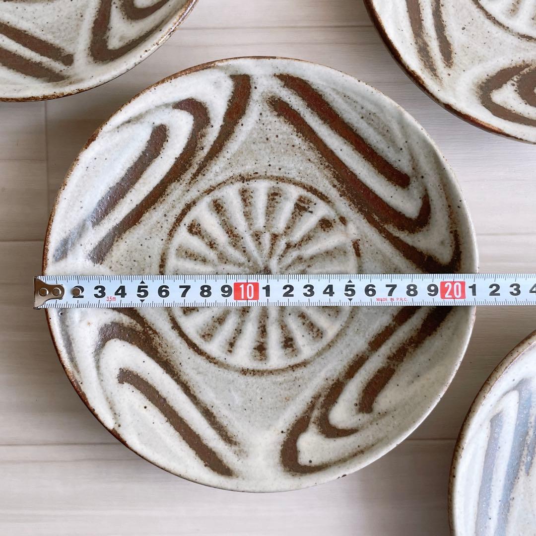 益子焼 指描7寸皿 4枚 神谷正一 作家 和食器 民藝