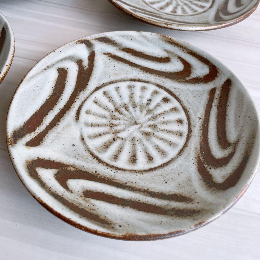 益子焼 指描7寸皿 4枚 神谷正一 作家 和食器 民藝