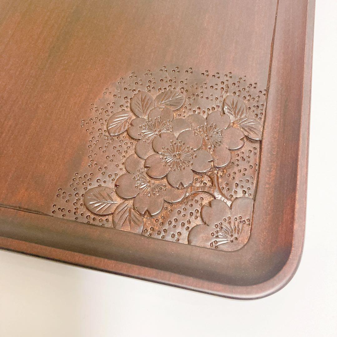 美品 大坂屋家具店 元祖 軽井沢彫 角盆 桜 ポイント お盆 工芸品