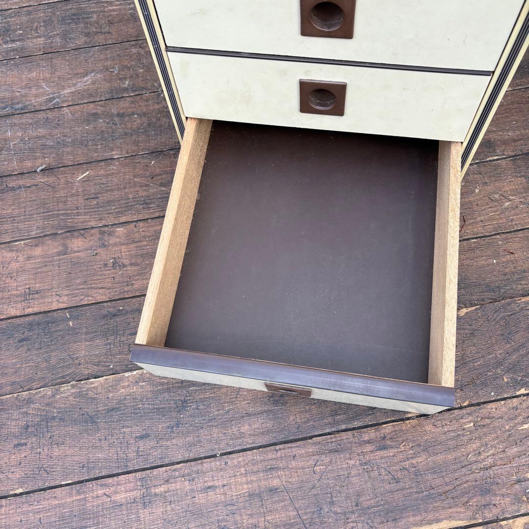 C1 昭和レトロ レトロポップ 木製ミニチェスト 丸型取っ手 5段 古家具古道具